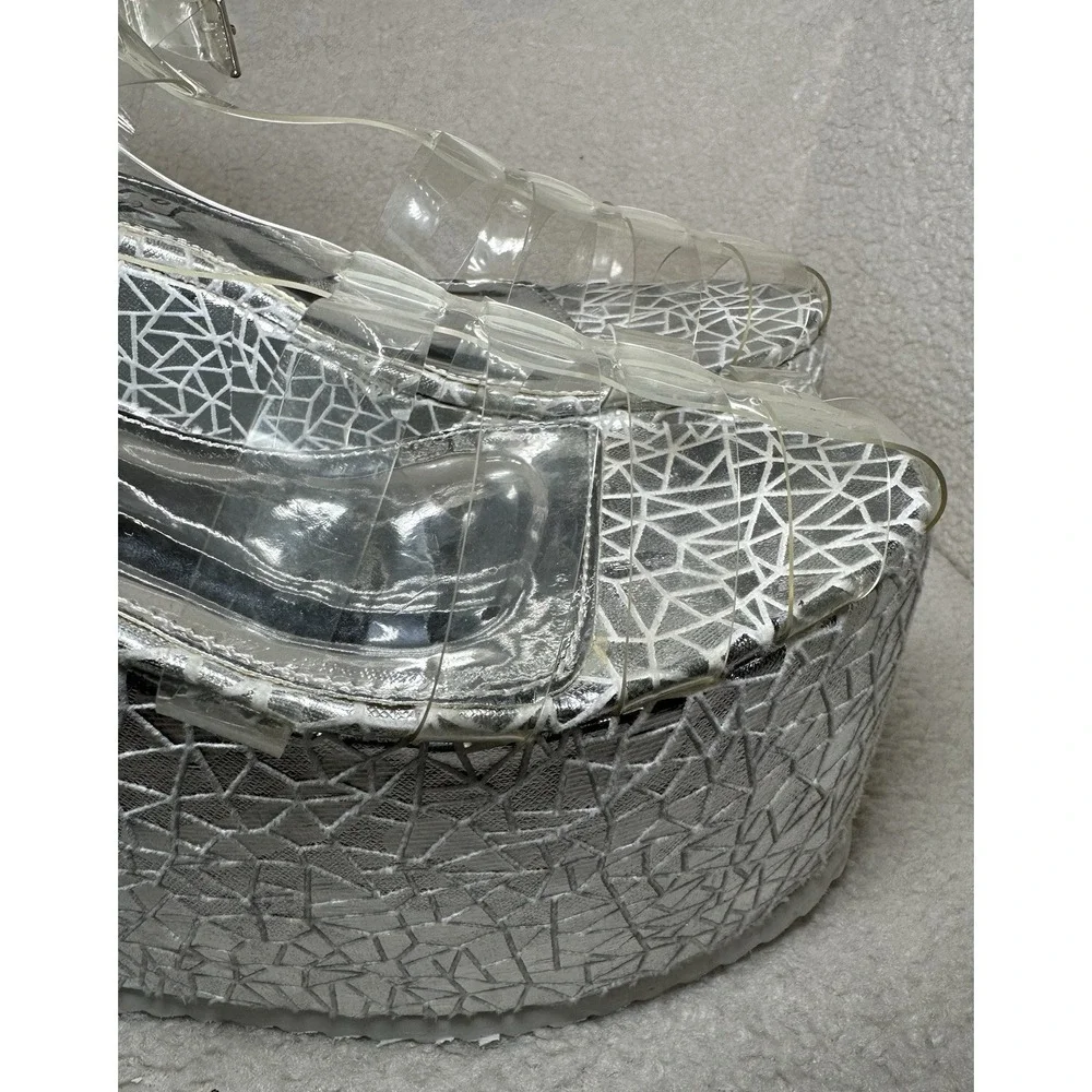 Dolls Kill  Platform Shoes 7.5 8 Silver Sandals Club Rave Party Goth Punk Chunky